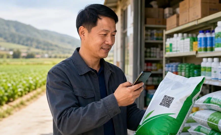 场景示意：用户使用手机查询袋装农资的追溯信息